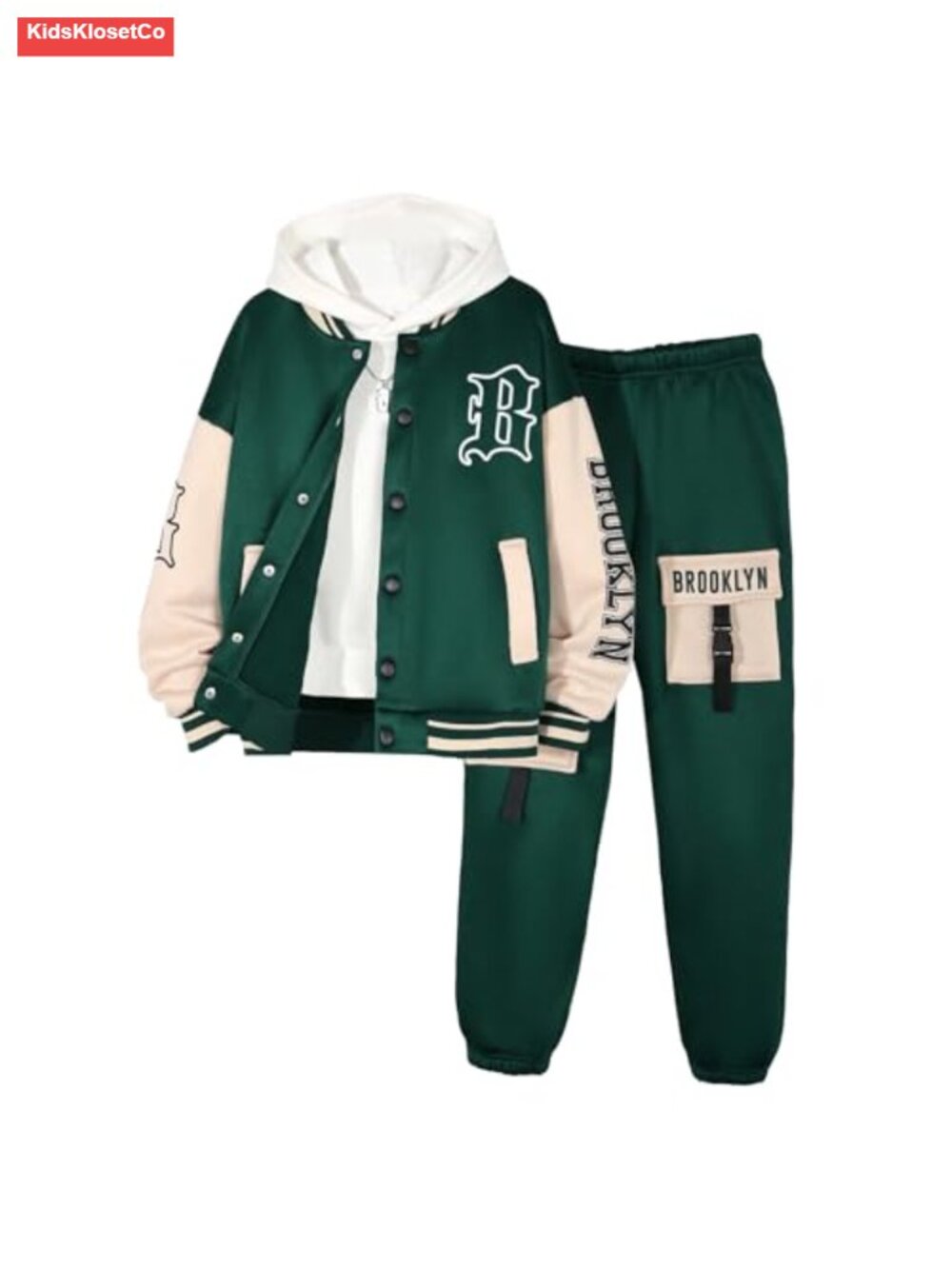 Boys Letter Graphic Bomber Jacket & Sweatpants Set 7-14Y